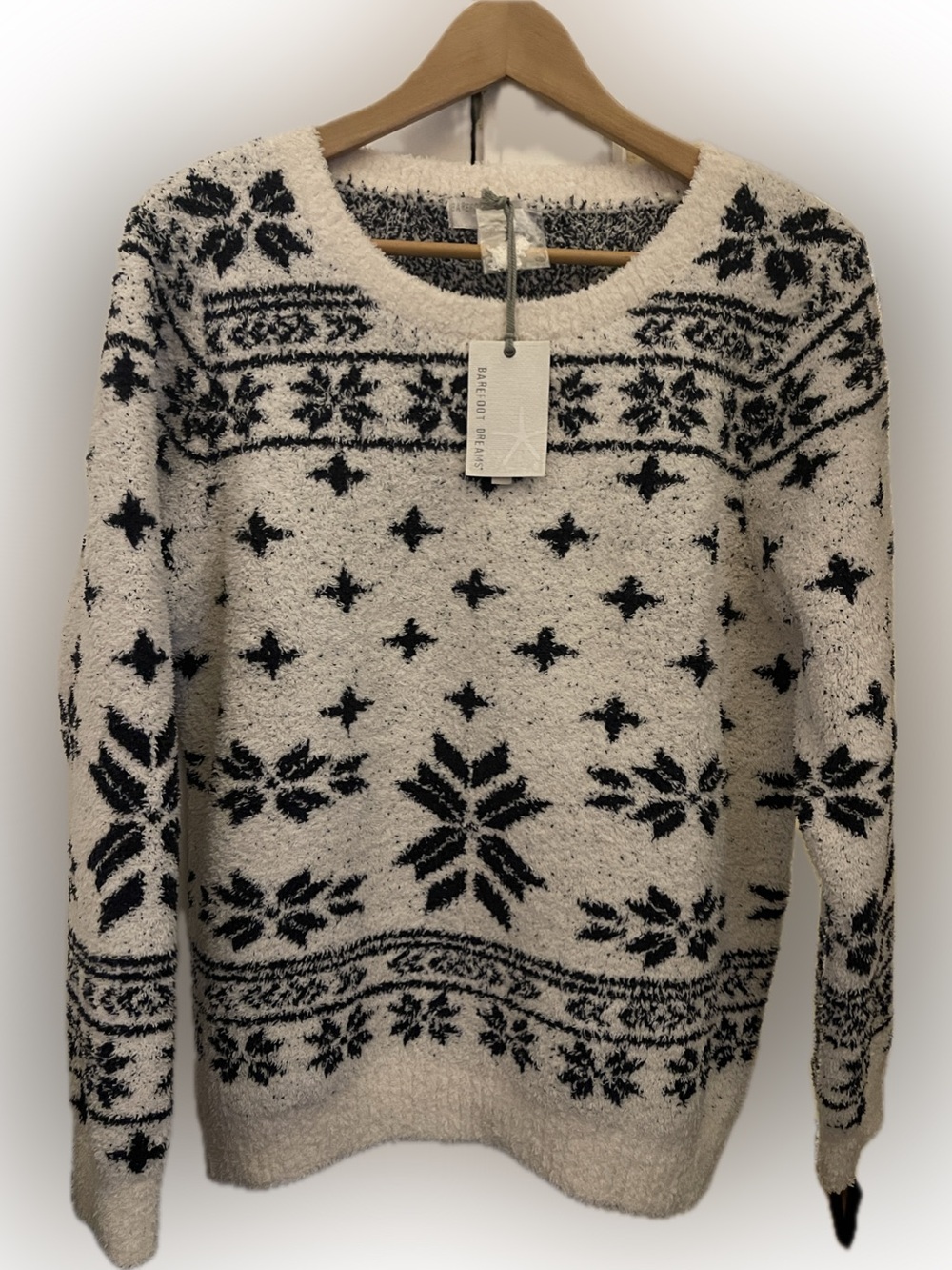 Barefoot Dreams Black & Cream Fair Isle Crewneck Sweater